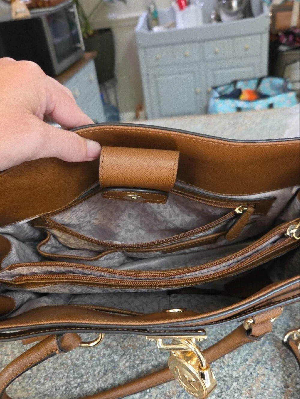 Michael Kors Brown Leather Satchel with Gold Tone Hardware